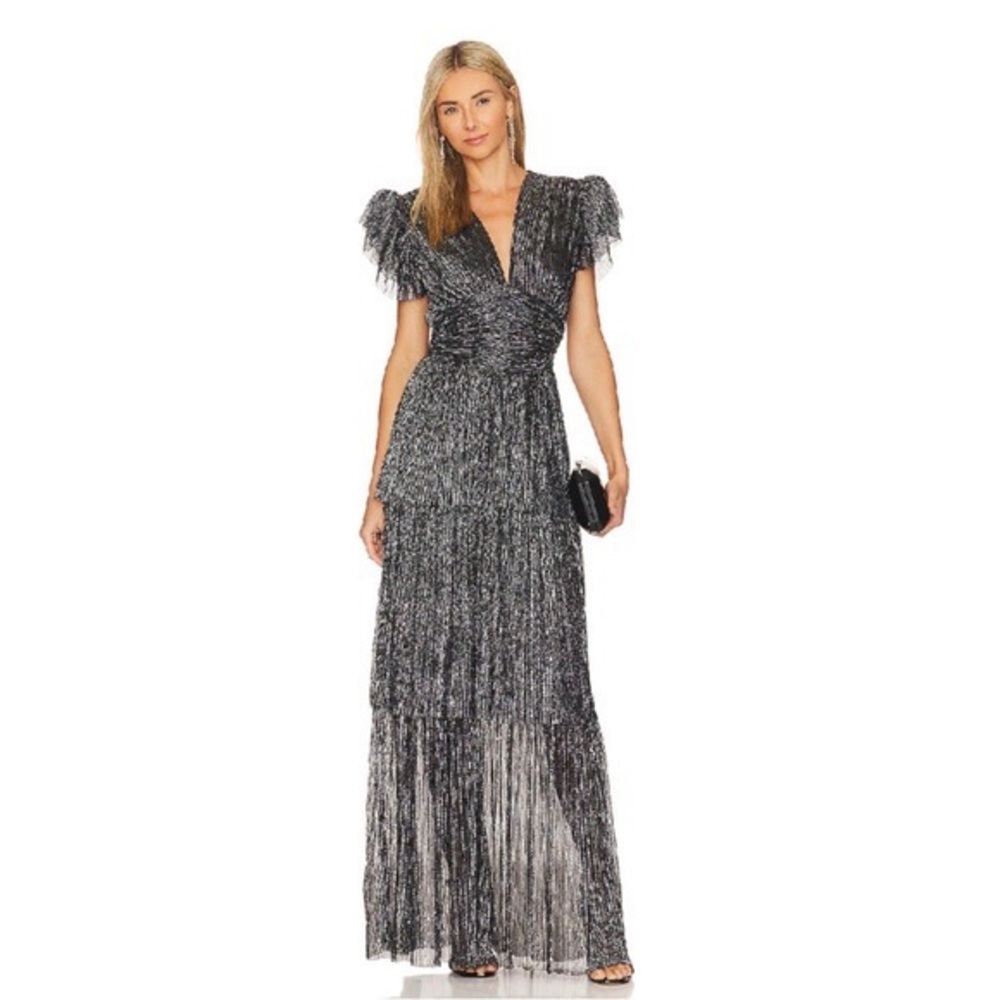NWT Sabina Musayev black silver tiered Sarah maxi dress